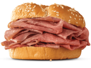 A ham sandwich with Lion's Choice on a white background.