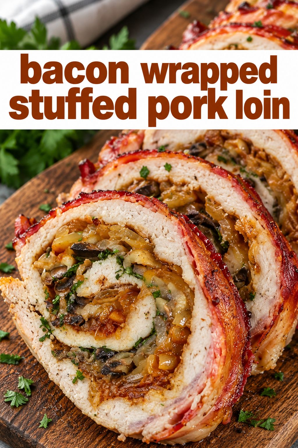 bacon wrapped stuffed pork loin